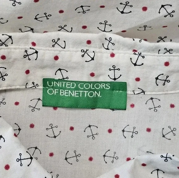 United Colors of Benetton Women’s S Button Up Ivory Anchor Print Shirt Coastal - Picture 5 of 8